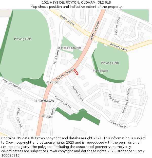 102, HEYSIDE, ROYTON, OLDHAM, OL2 6LS: Location map and indicative extent of plot