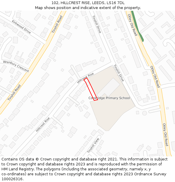 102, HILLCREST RISE, LEEDS, LS16 7DL: Location map and indicative extent of plot