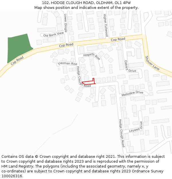 102, HODGE CLOUGH ROAD, OLDHAM, OL1 4PW: Location map and indicative extent of plot