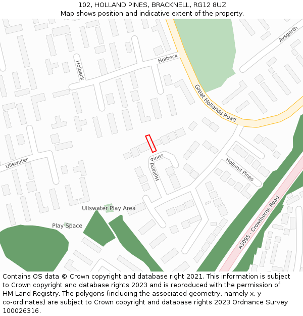 102, HOLLAND PINES, BRACKNELL, RG12 8UZ: Location map and indicative extent of plot
