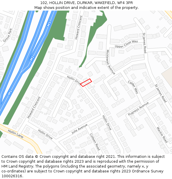 102, HOLLIN DRIVE, DURKAR, WAKEFIELD, WF4 3PR: Location map and indicative extent of plot