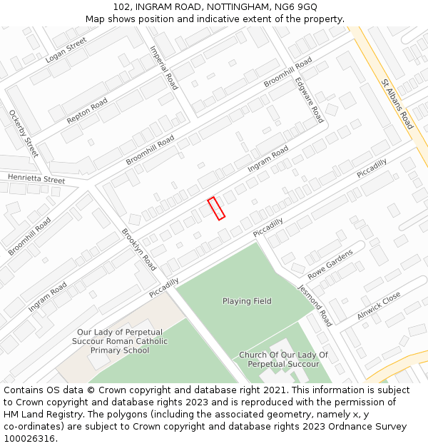 102, INGRAM ROAD, NOTTINGHAM, NG6 9GQ: Location map and indicative extent of plot