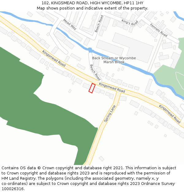 102, KINGSMEAD ROAD, HIGH WYCOMBE, HP11 1HY: Location map and indicative extent of plot