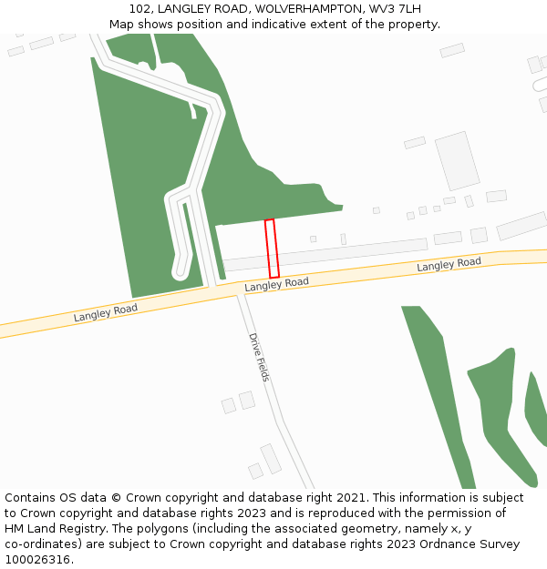 102, LANGLEY ROAD, WOLVERHAMPTON, WV3 7LH: Location map and indicative extent of plot