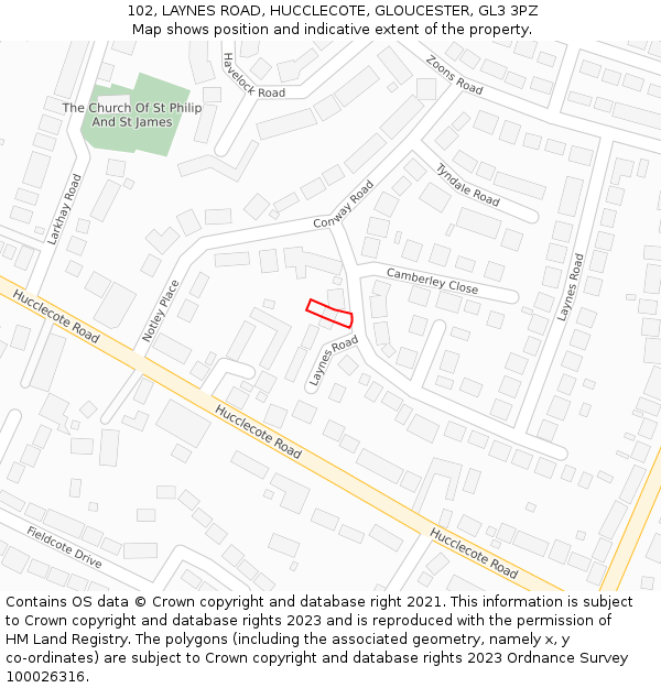 102, LAYNES ROAD, HUCCLECOTE, GLOUCESTER, GL3 3PZ: Location map and indicative extent of plot