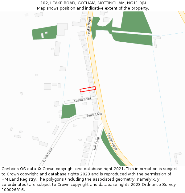 102, LEAKE ROAD, GOTHAM, NOTTINGHAM, NG11 0JN: Location map and indicative extent of plot