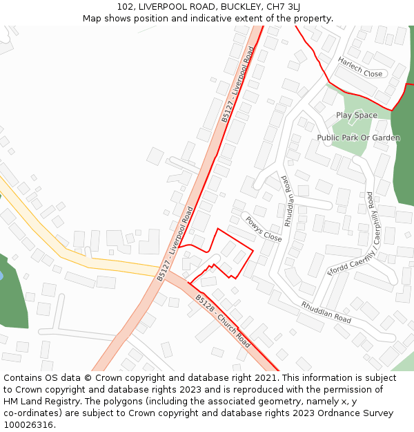 102, LIVERPOOL ROAD, BUCKLEY, CH7 3LJ: Location map and indicative extent of plot