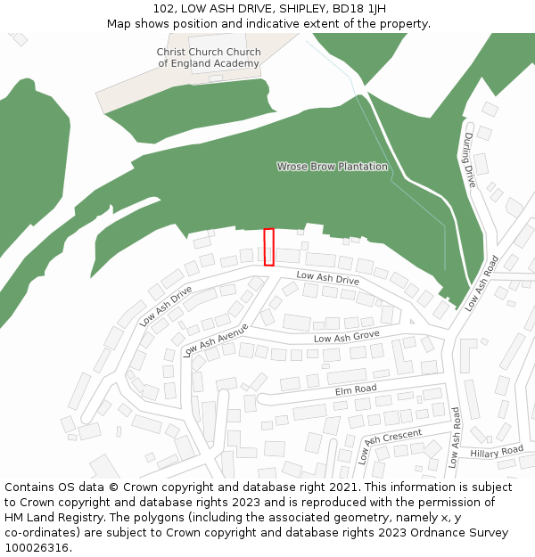 102, LOW ASH DRIVE, SHIPLEY, BD18 1JH: Location map and indicative extent of plot