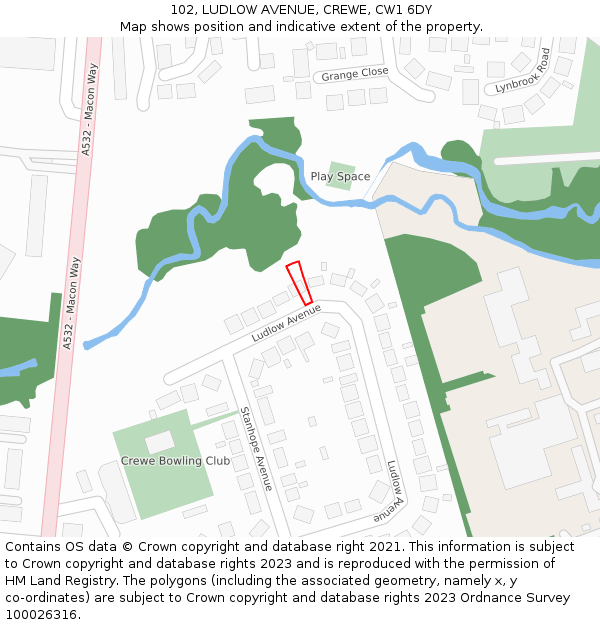 102, LUDLOW AVENUE, CREWE, CW1 6DY: Location map and indicative extent of plot