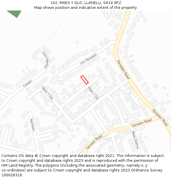 102, MAES Y GLO, LLANELLI, SA14 9PZ: Location map and indicative extent of plot