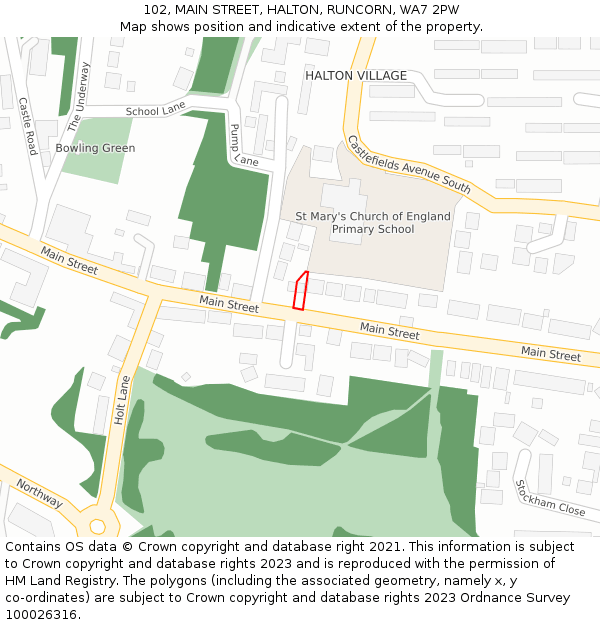 102, MAIN STREET, HALTON, RUNCORN, WA7 2PW: Location map and indicative extent of plot