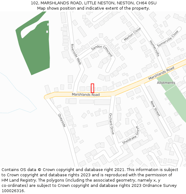 102, MARSHLANDS ROAD, LITTLE NESTON, NESTON, CH64 0SU: Location map and indicative extent of plot