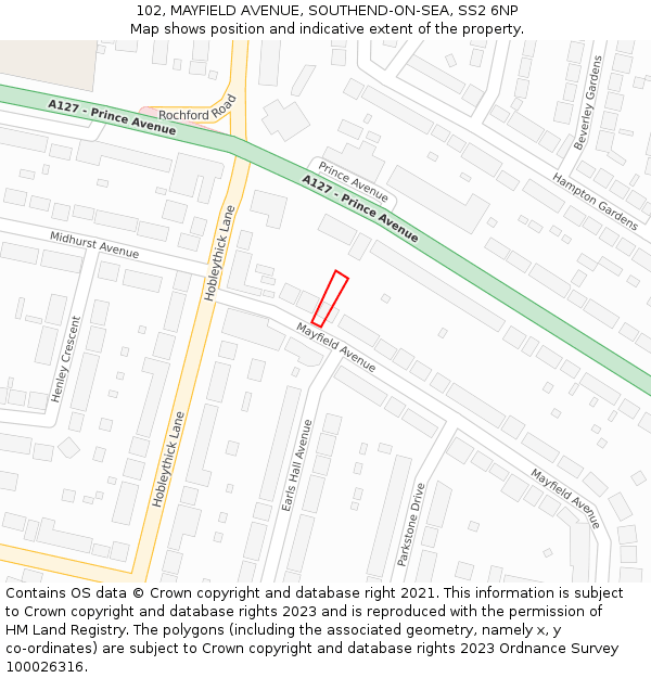 102, MAYFIELD AVENUE, SOUTHEND-ON-SEA, SS2 6NP: Location map and indicative extent of plot