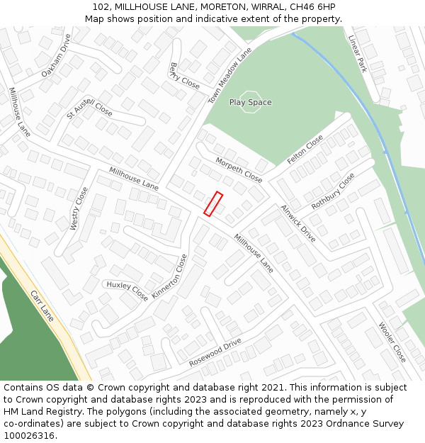 102, MILLHOUSE LANE, MORETON, WIRRAL, CH46 6HP: Location map and indicative extent of plot