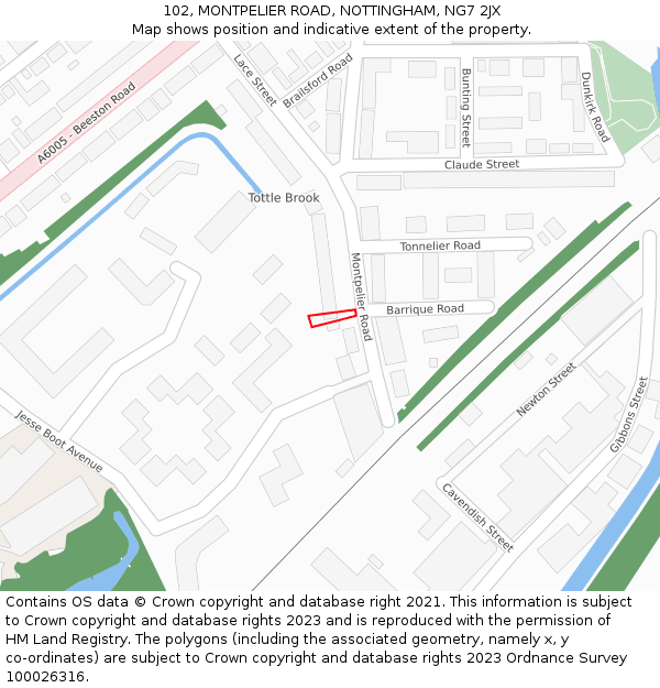 102, MONTPELIER ROAD, NOTTINGHAM, NG7 2JX: Location map and indicative extent of plot