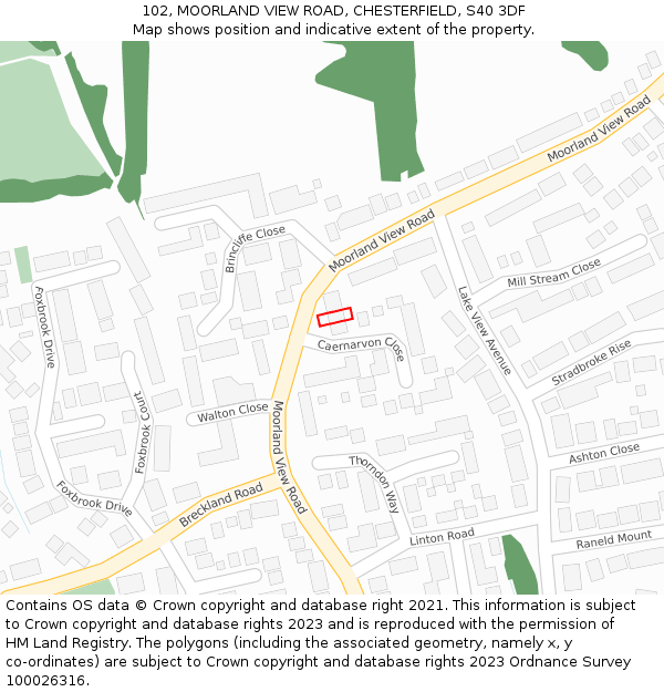 102, MOORLAND VIEW ROAD, CHESTERFIELD, S40 3DF: Location map and indicative extent of plot