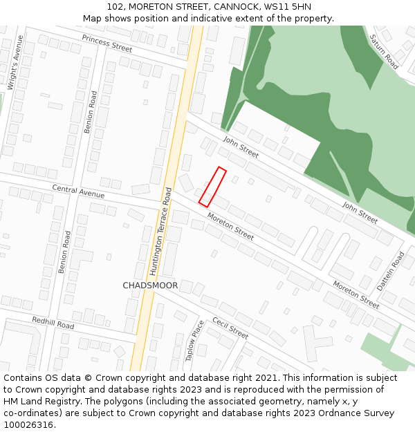 102, MORETON STREET, CANNOCK, WS11 5HN: Location map and indicative extent of plot