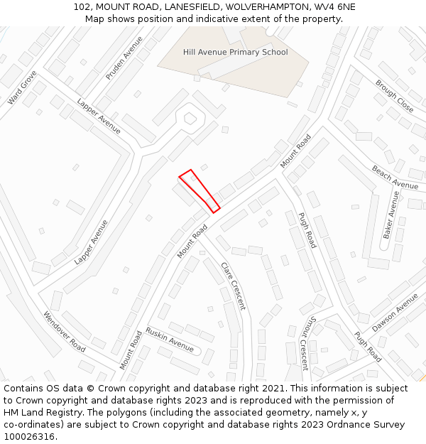 102, MOUNT ROAD, LANESFIELD, WOLVERHAMPTON, WV4 6NE: Location map and indicative extent of plot