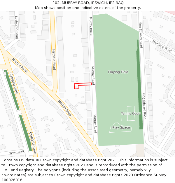 102, MURRAY ROAD, IPSWICH, IP3 9AQ: Location map and indicative extent of plot