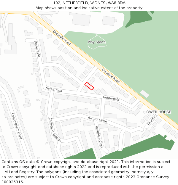 102, NETHERFIELD, WIDNES, WA8 8DA: Location map and indicative extent of plot