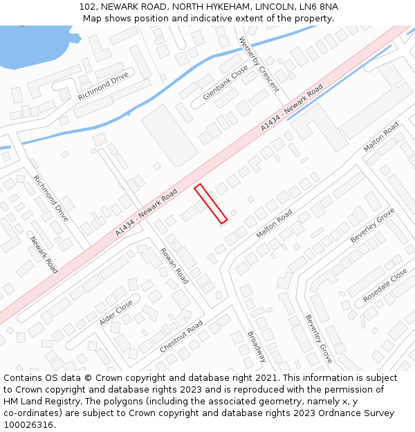 102, NEWARK ROAD, NORTH HYKEHAM, LINCOLN, LN6 8NA: Location map and indicative extent of plot