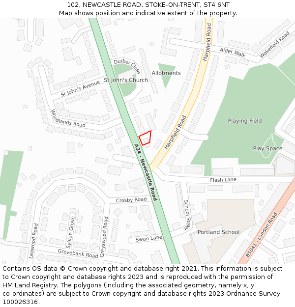 102, NEWCASTLE ROAD, STOKE-ON-TRENT, ST4 6NT: Location map and indicative extent of plot