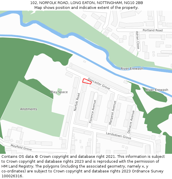 102, NORFOLK ROAD, LONG EATON, NOTTINGHAM, NG10 2BB: Location map and indicative extent of plot