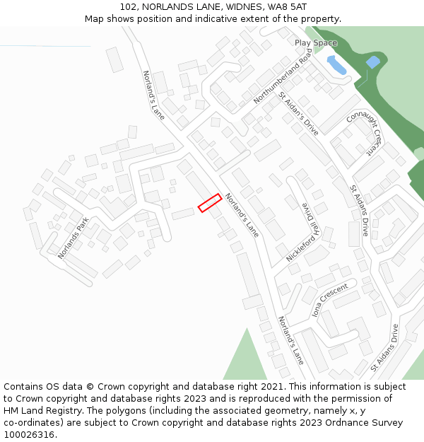 102, NORLANDS LANE, WIDNES, WA8 5AT: Location map and indicative extent of plot