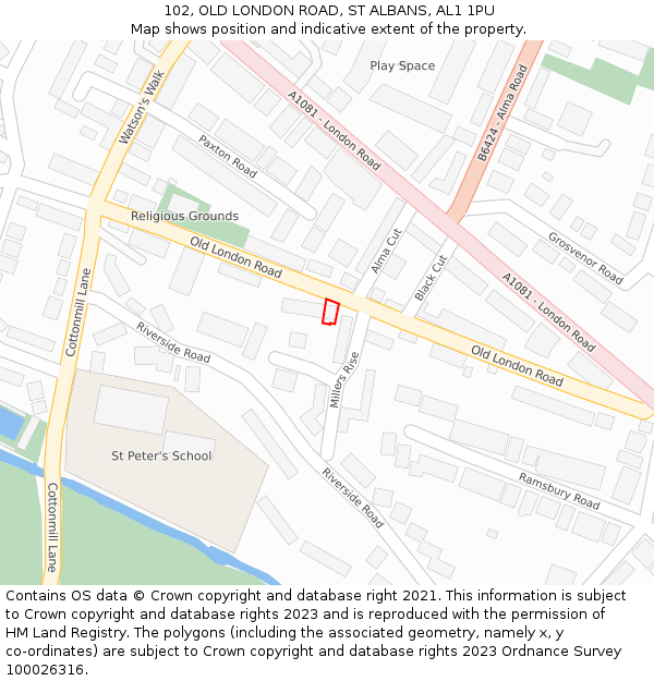 102, OLD LONDON ROAD, ST ALBANS, AL1 1PU: Location map and indicative extent of plot