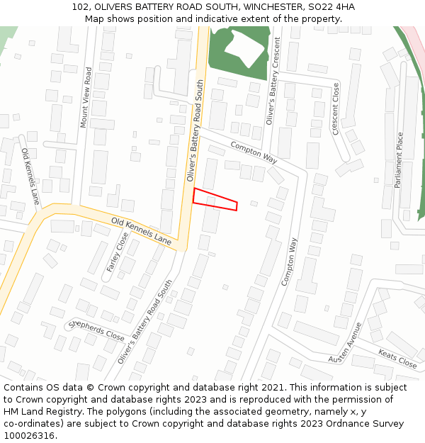 102, OLIVERS BATTERY ROAD SOUTH, WINCHESTER, SO22 4HA: Location map and indicative extent of plot