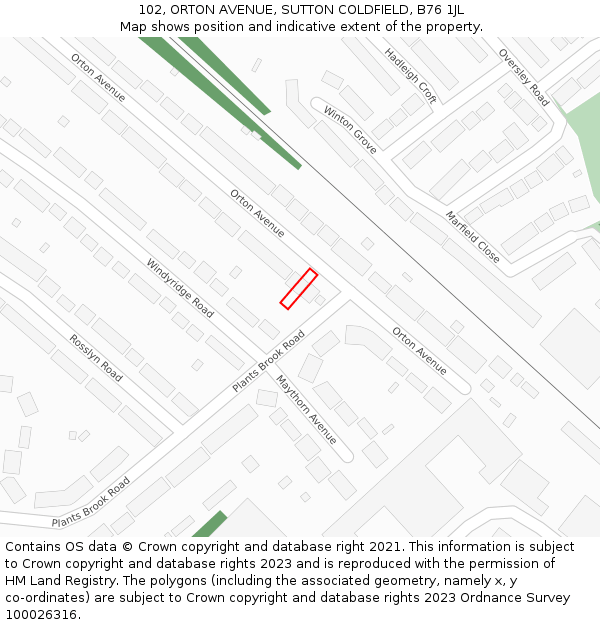 102, ORTON AVENUE, SUTTON COLDFIELD, B76 1JL: Location map and indicative extent of plot