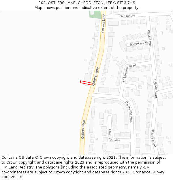 102, OSTLERS LANE, CHEDDLETON, LEEK, ST13 7HS: Location map and indicative extent of plot