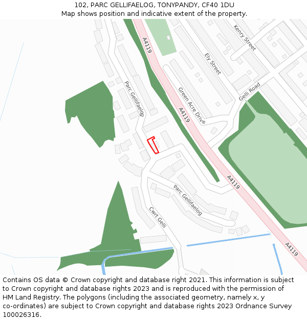 102, PARC GELLIFAELOG, TONYPANDY, CF40 1DU: Location map and indicative extent of plot