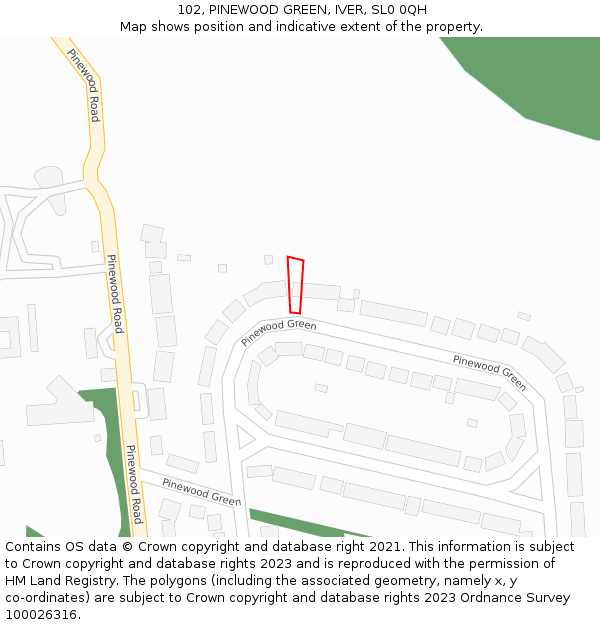 102, PINEWOOD GREEN, IVER, SL0 0QH: Location map and indicative extent of plot