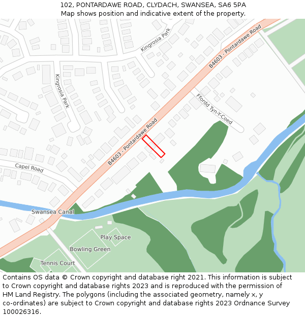 102, PONTARDAWE ROAD, CLYDACH, SWANSEA, SA6 5PA: Location map and indicative extent of plot