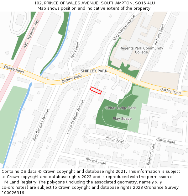 102, PRINCE OF WALES AVENUE, SOUTHAMPTON, SO15 4LU: Location map and indicative extent of plot