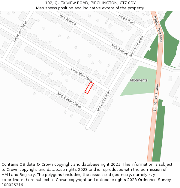 102, QUEX VIEW ROAD, BIRCHINGTON, CT7 0DY: Location map and indicative extent of plot