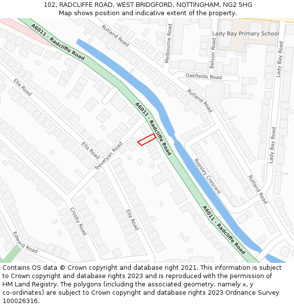 102, RADCLIFFE ROAD, WEST BRIDGFORD, NOTTINGHAM, NG2 5HG: Location map and indicative extent of plot