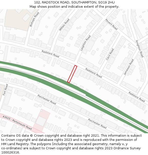 102, RADSTOCK ROAD, SOUTHAMPTON, SO19 2HU: Location map and indicative extent of plot