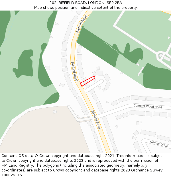 102, RIEFIELD ROAD, LONDON, SE9 2RA: Location map and indicative extent of plot