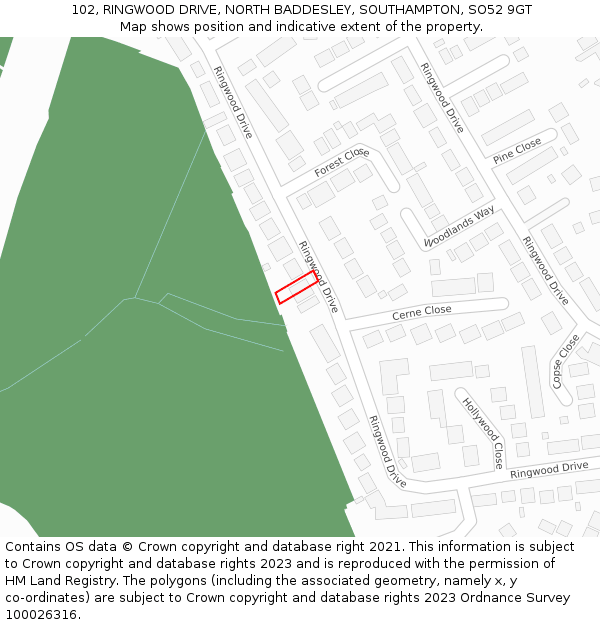 102, RINGWOOD DRIVE, NORTH BADDESLEY, SOUTHAMPTON, SO52 9GT: Location map and indicative extent of plot