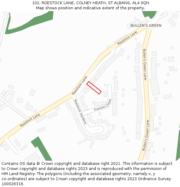 102, ROESTOCK LANE, COLNEY HEATH, ST ALBANS, AL4 0QN: Location map and indicative extent of plot