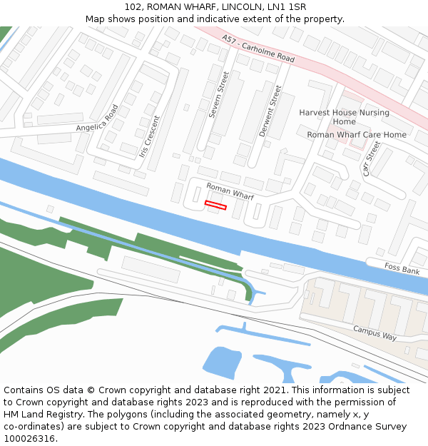 102, ROMAN WHARF, LINCOLN, LN1 1SR: Location map and indicative extent of plot