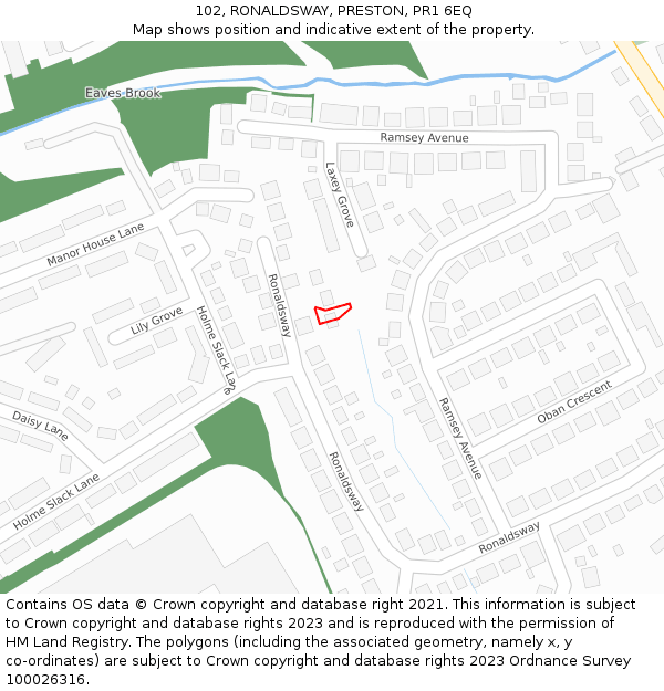 102, RONALDSWAY, PRESTON, PR1 6EQ: Location map and indicative extent of plot