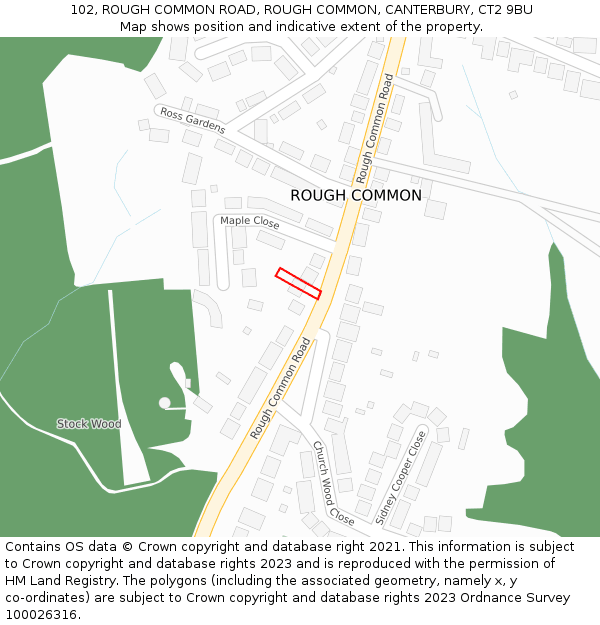 102, ROUGH COMMON ROAD, ROUGH COMMON, CANTERBURY, CT2 9BU: Location map and indicative extent of plot