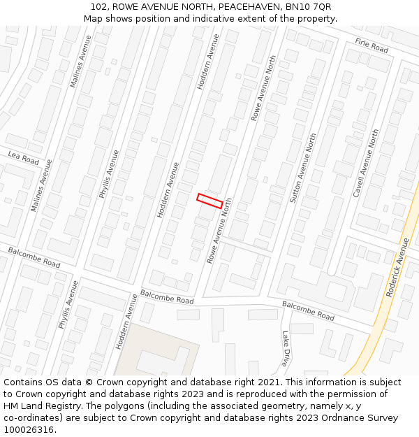 102, ROWE AVENUE NORTH, PEACEHAVEN, BN10 7QR: Location map and indicative extent of plot