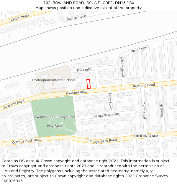 102, ROWLAND ROAD, SCUNTHORPE, DN16 1SX: Location map and indicative extent of plot