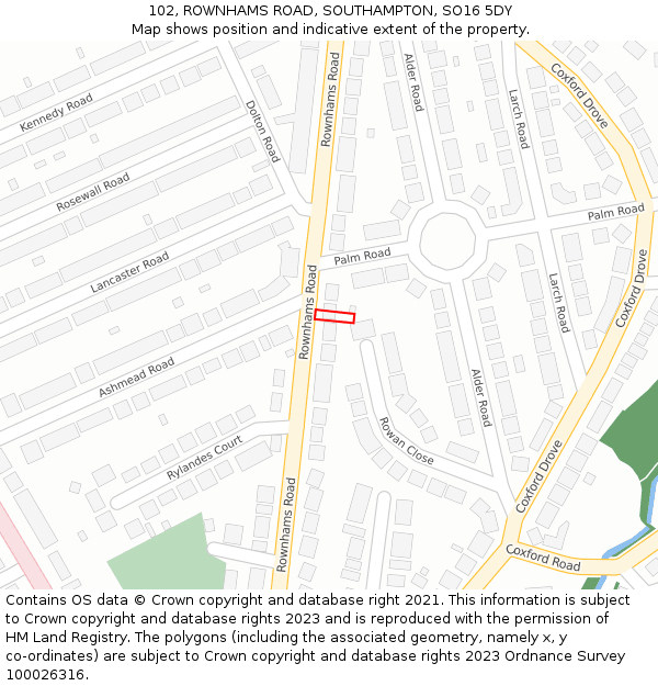 102, ROWNHAMS ROAD, SOUTHAMPTON, SO16 5DY: Location map and indicative extent of plot