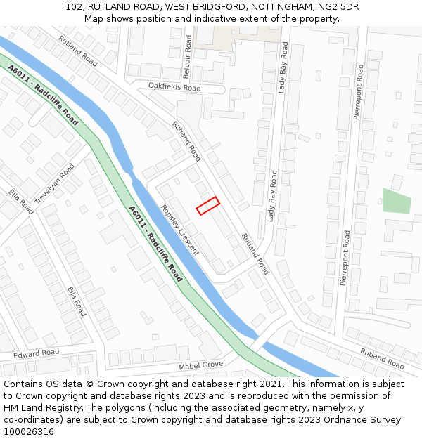 102, RUTLAND ROAD, WEST BRIDGFORD, NOTTINGHAM, NG2 5DR: Location map and indicative extent of plot