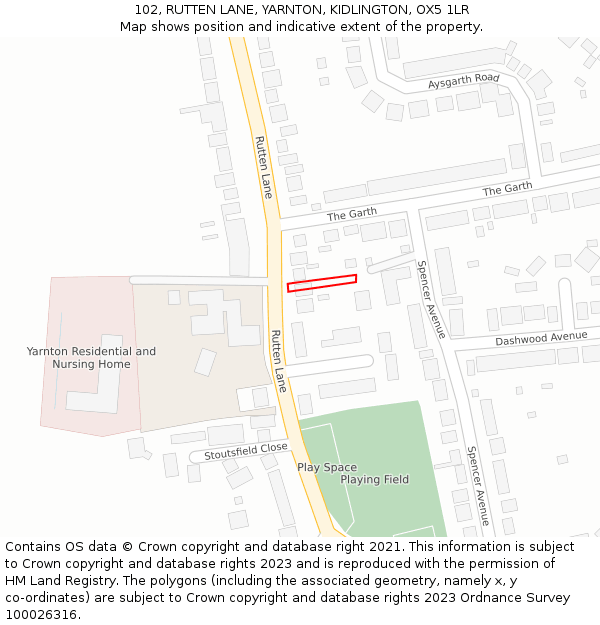 102, RUTTEN LANE, YARNTON, KIDLINGTON, OX5 1LR: Location map and indicative extent of plot